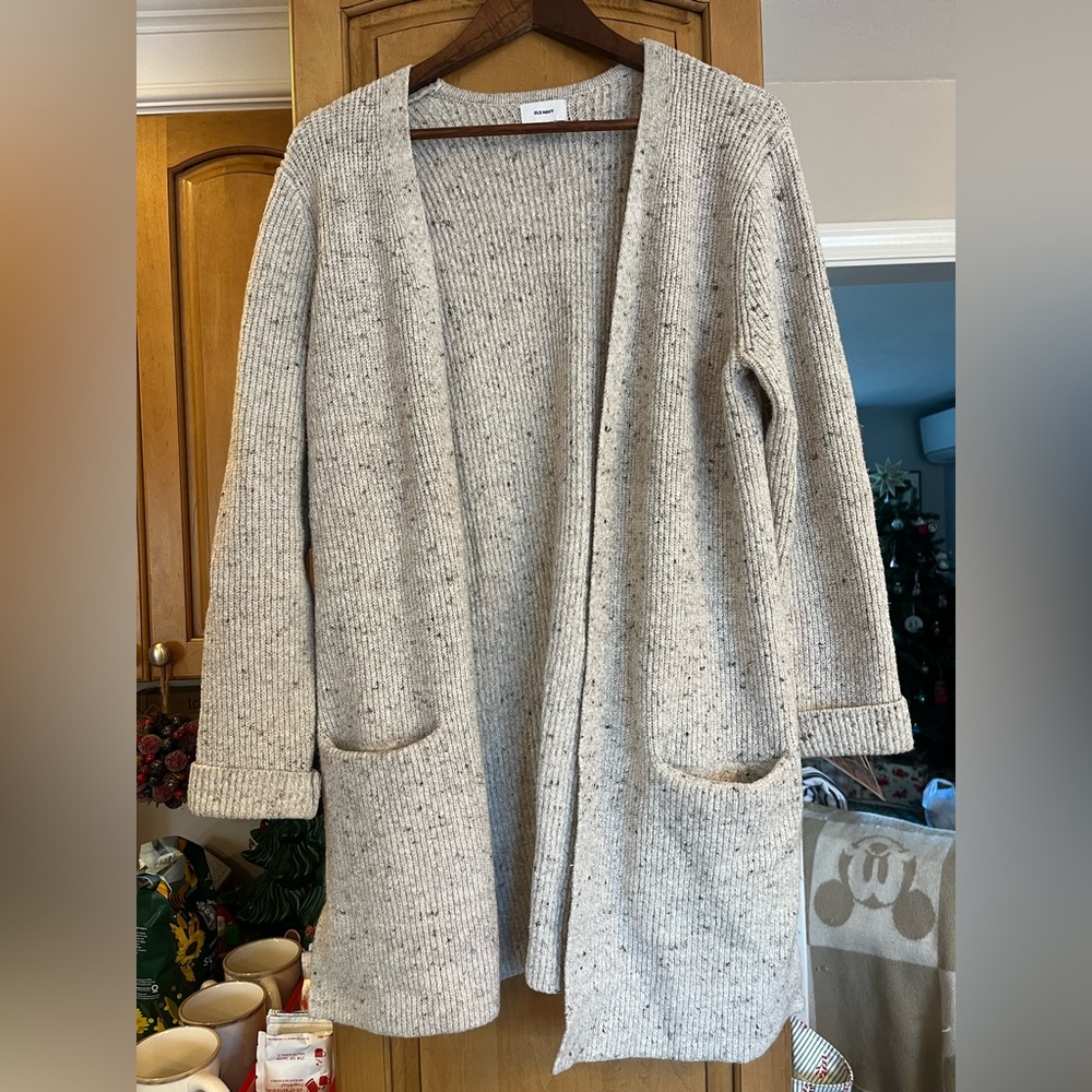 Old Navy Women's Speckled Beige/Tan Long Cardigan Sweater
